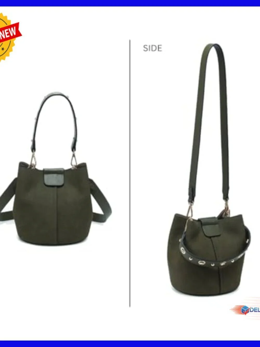 Faux Suede Bucket Bag Hobo Crossbody Shoulder Purse Detachable Strap